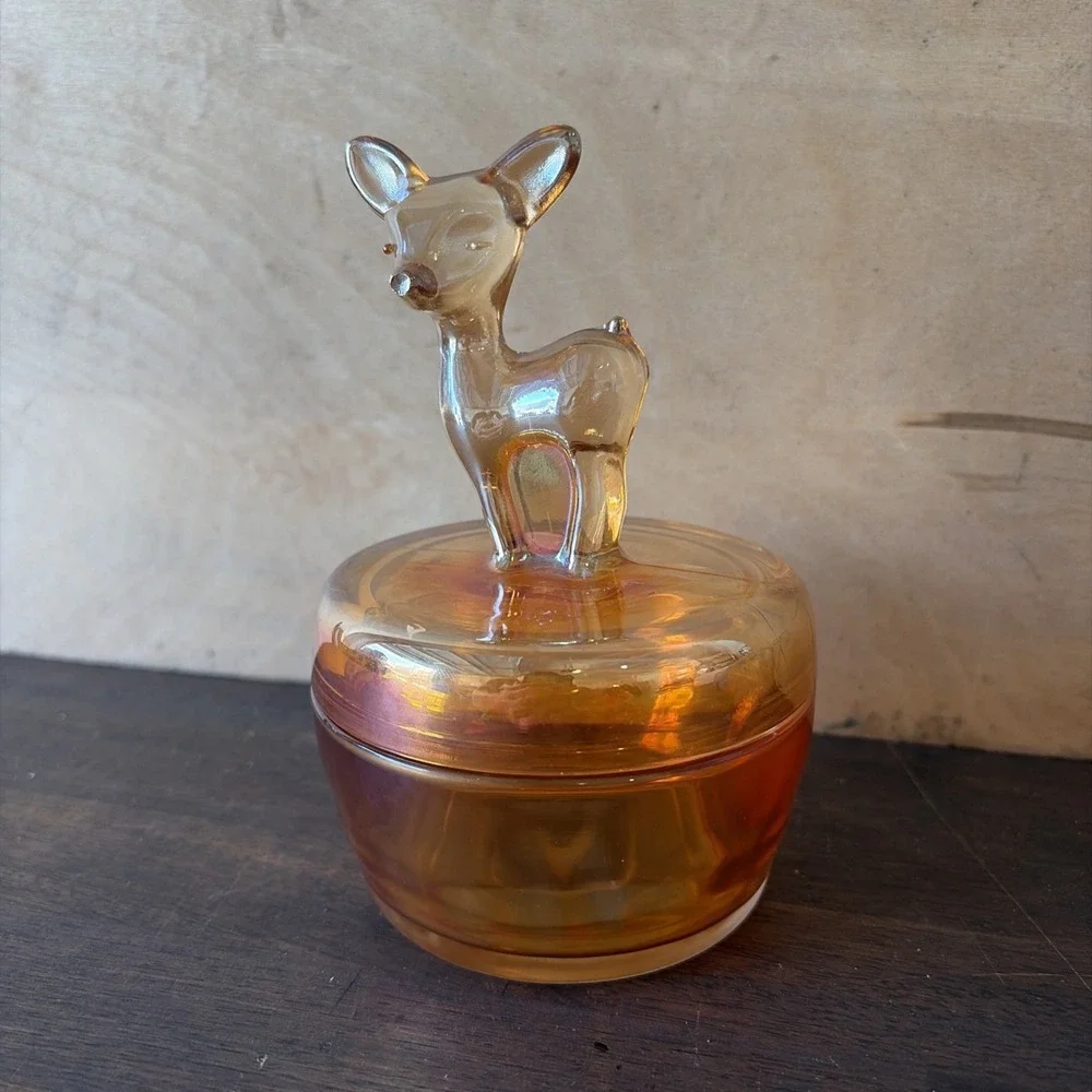 Vintage Jeanette Carnival Glass Marigold Iridscent Deer Fawn Cottagecore Grandma